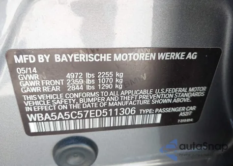 2014 BMW 528I from USA, damaged, VIN WBA5A5C57ED511306